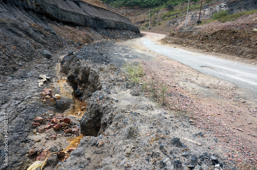 Loess rock slope wall, Soil erosion, Trans provincial road east kalimantan, indonesia., sub-district Sangatta to rantaupulung