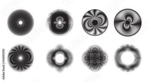 Abstract illusion pattern circle element with geometric lines on white, Round pattern with optical illusion texture