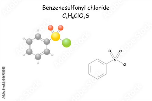 Stylized molecule model/skeletal formula ofbenzenesulfonyl chloride.