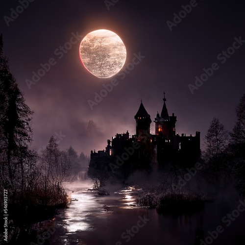 StrikeSmite medivel castle vampire dark and smokey forest reali  photo