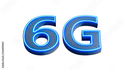 6g logo design, a symbol of 6G network connectivity of the futur. Neon blue glow. 3d rendering photo