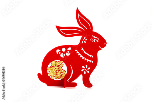 Fotomurale Chinese New Year of Rabbit mascot paper cut on white the Chinese means fortune n