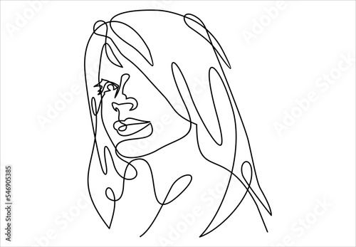 Abstract face one line drawing. Portrait a woman