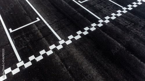 Aerial top view grid start, Start of track, Racing asphalt road © Darunrat
