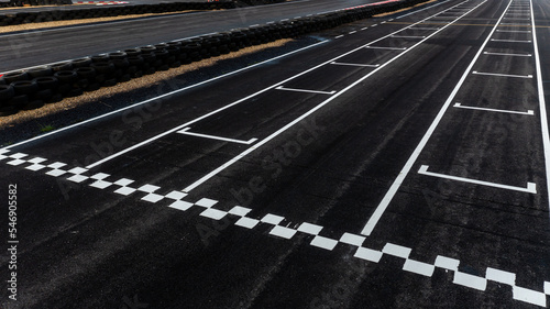 Aerial top view grid start, Start of track, Racing asphalt road