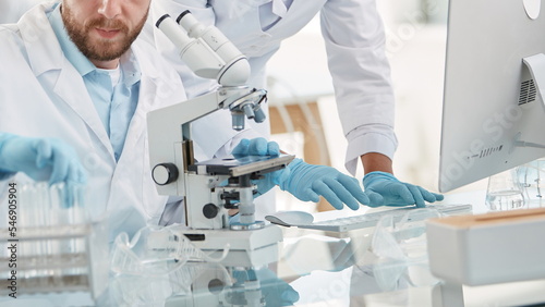 scientists conduct research in the laboratory of medical develop