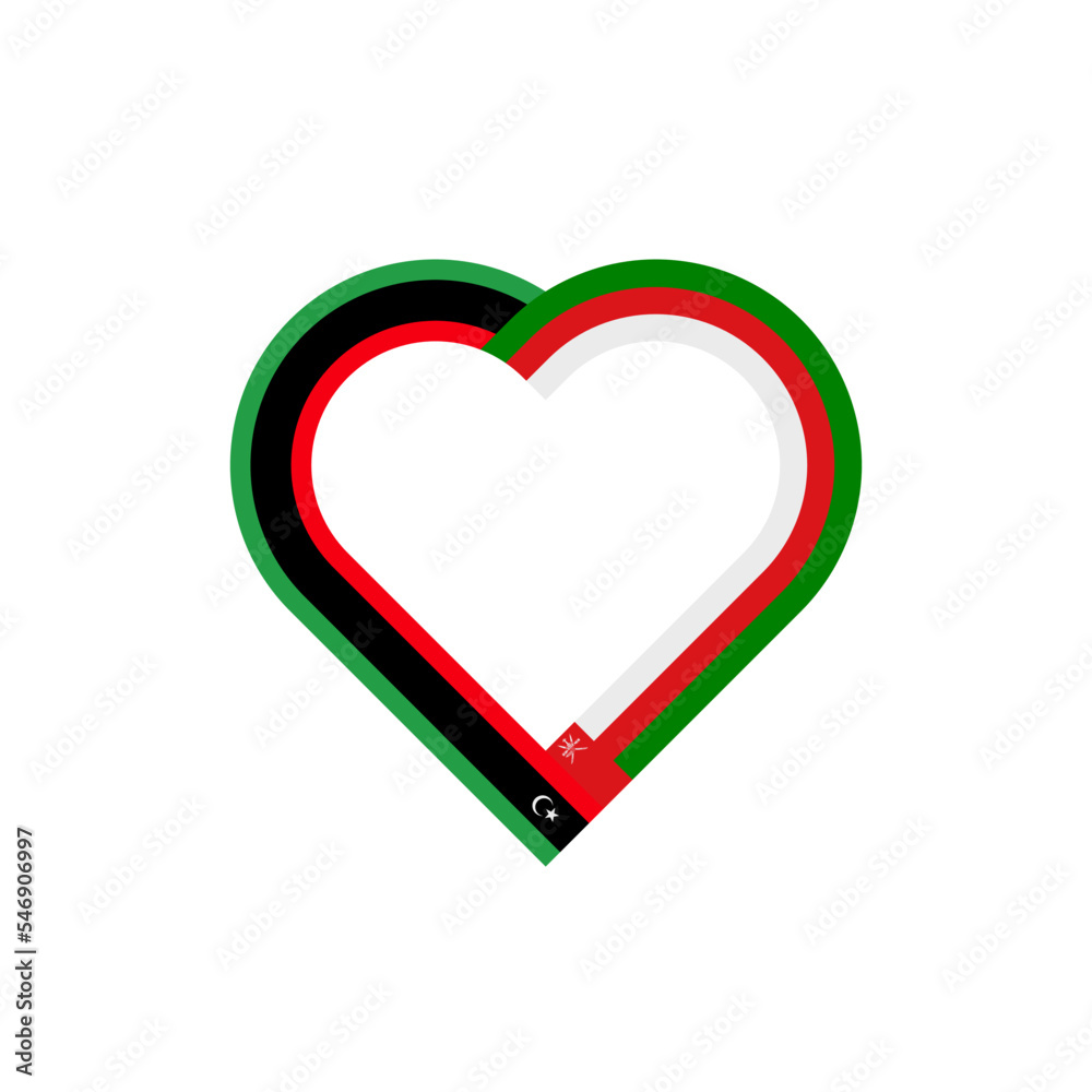 friendship concept. heart ribbon icon of libya and oman flags. vector illustration isolated on white backgroun