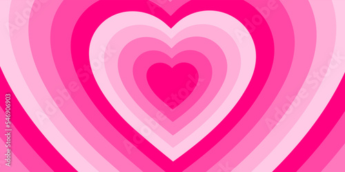 Monochrome horizontal background of heart shaped tunnel. Rainbow romantic pattern. Pink colors
