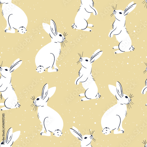 Cute Rabbit seamless pattern background. Vector flat cute polka dots template, simple minimal illustration. fabric and paper design
