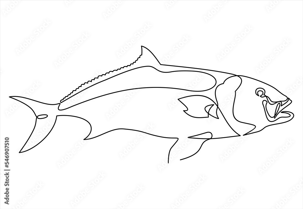 Continuous one line drawing fish. Continuous one line drawing fish.