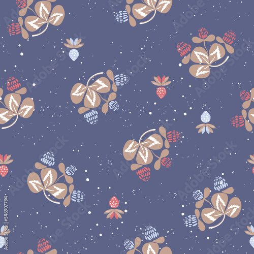 Vector seamless pattern with summer blooming clover in folk, scandinacian style. Perfect for textile, fabric, wallpapers, graphic art, printing etc.