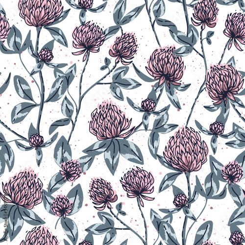 Vector seamless pattern with summer blooming clover. Perfect for textile, fabric, wallpapers, graphic art, printing etc.