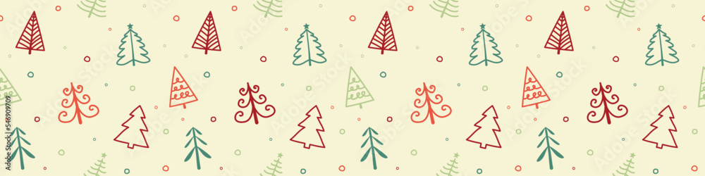 Concept of a seamless pattern with Christmas trees. Xmas background. Banner. Vector