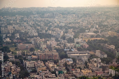 Aerial shot of the Visakhapatnam city in India on a foggy day photo