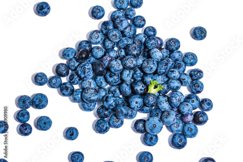 Bowl of ripe blueberries isolated on white background. Fresh fruits, ingredients of healthy food