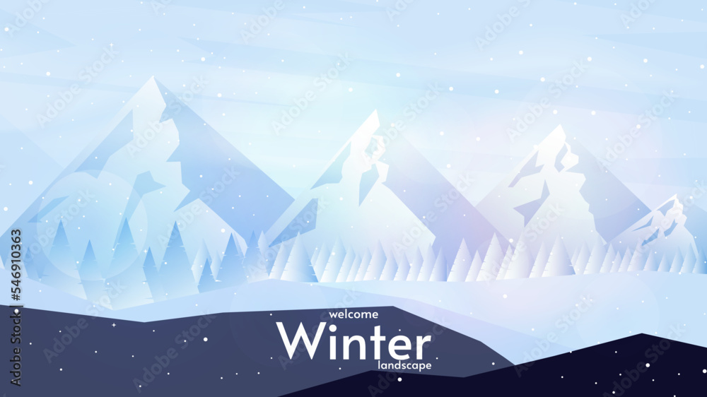 Winter mountains landscape with pines and hills. Vector illustration. Design for banner, background, wallpaper, postcard. Winter mountains landscape with pines and hills. Vector illustration. Design for banner, background, wallpaper, postcard.