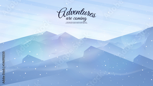 Vector illustration. Winter landscape. Alps with snowdrift, blizzard, snowfall. Flat style design for wallpaper, banner, background.
