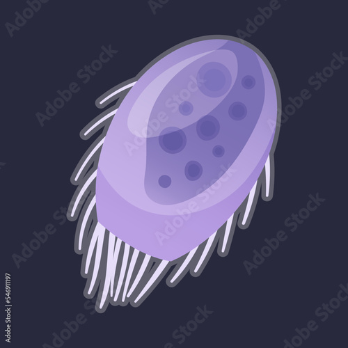Purple Plankton Water Organism with Tentacles Free Floating on Dark Background Vector Illustration