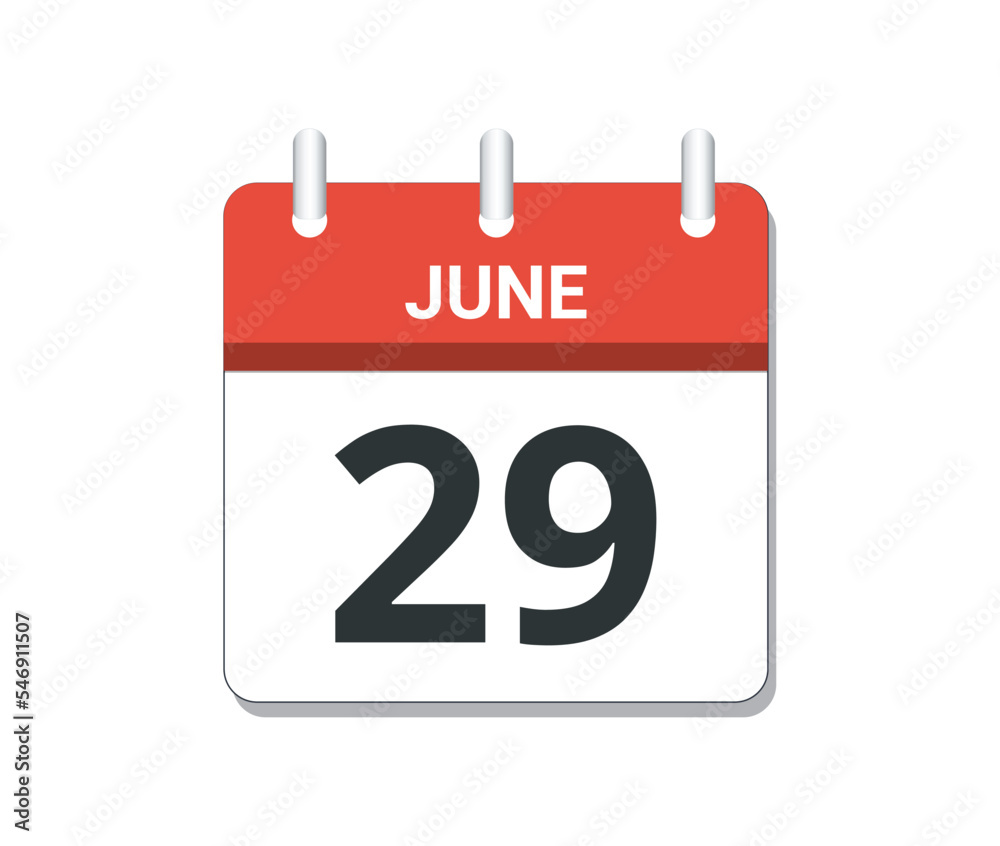 June 29th calendar icon vector. June 29th calendar icon vector.