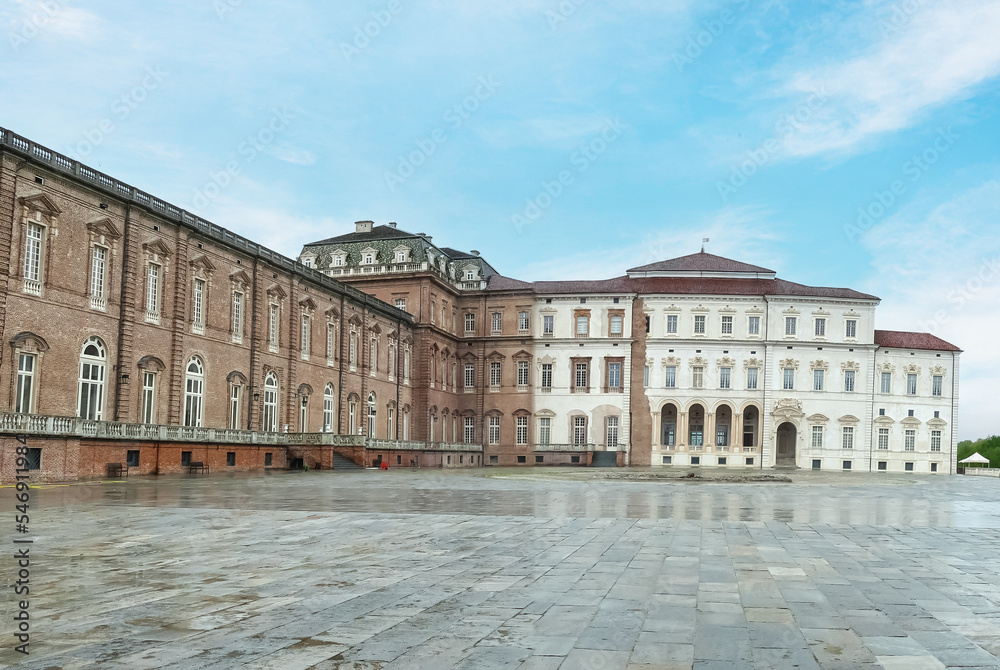 The beautiful facades of the Royal Palace of the Savoy in the Venaria Reale
