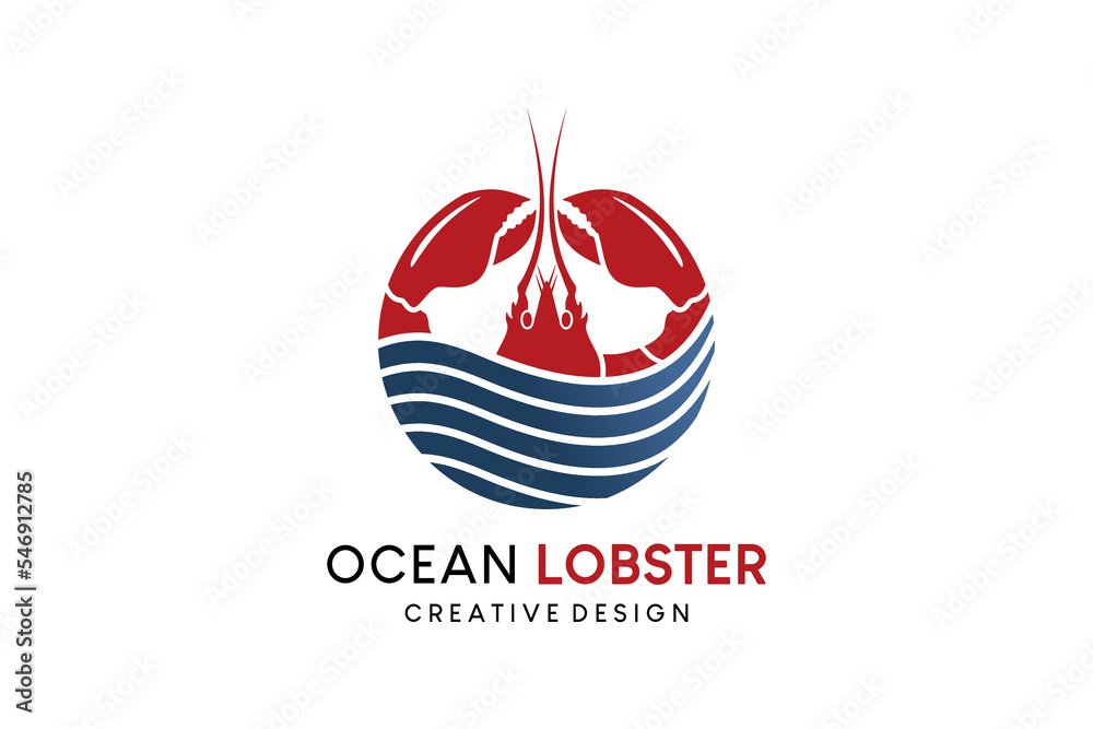 Ocean lobster logo design with line art concept, lobster restaurant or seafood restaurant logo vector illustration