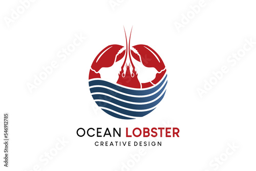 Ocean lobster logo design with line art concept, lobster restaurant or seafood restaurant logo vector illustration