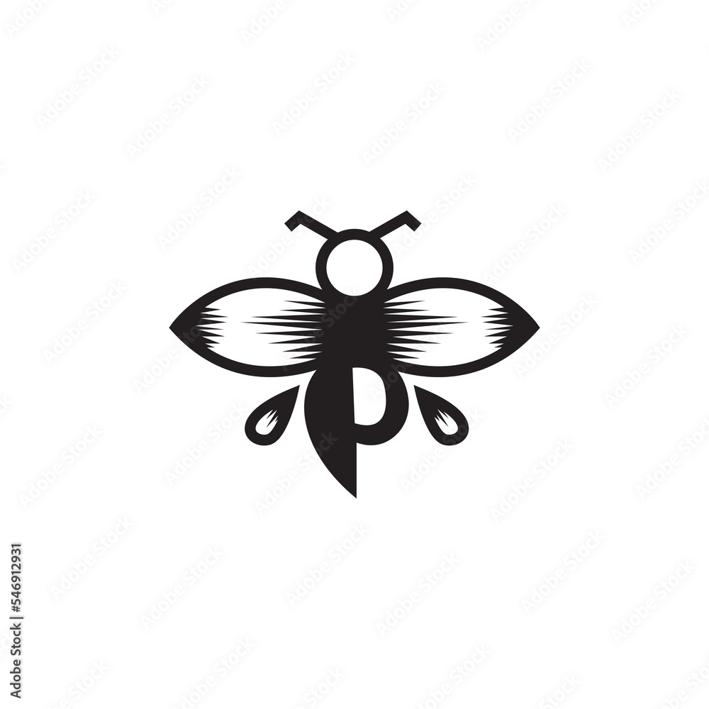 initial B bee logo illustration design vector initial B bee logo illustration design vector