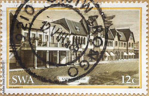 South-West Africa - CIRCA 1985: a postage stamp from South-West Africa , showing historic buildings in Windhoek. Kaiserstrasse . Circa 1985