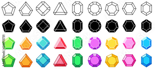 Set of gems in flat style isolated