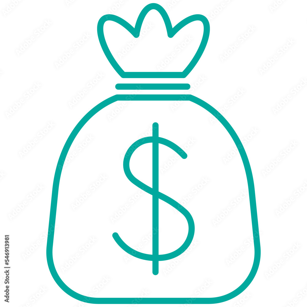 Simple minimal modern line money bag icon with dollar symbol. Vector blue outline pictogram isolated on transparent background Simple minimal modern line money bag icon with dollar symbol. Vector blue outline pictogram isolated on transparent background