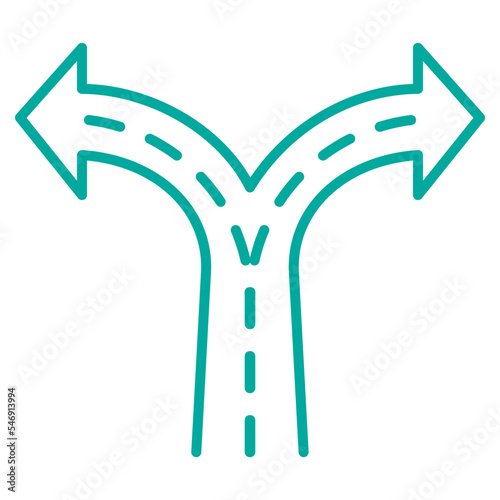 Simple minimal modern line crossroad icon with two direction arrows. Vector blue outline pictogram isolated on transparent background