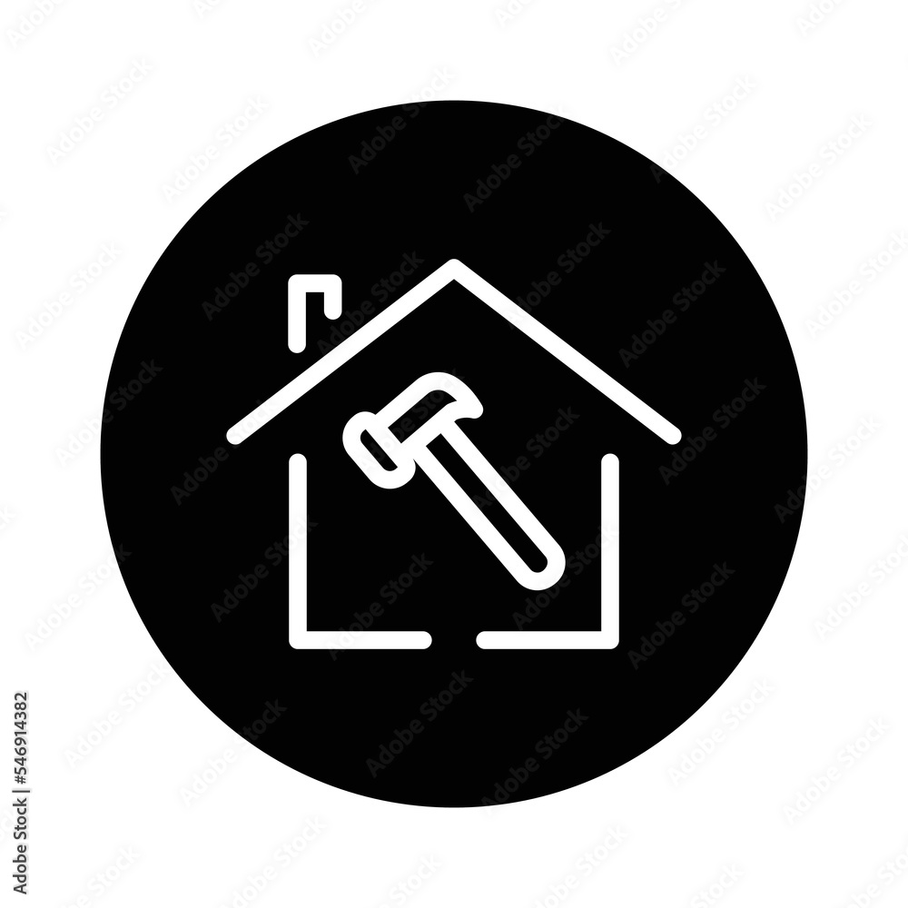 House glyph icon illustration with hammer. suitable for home improvement icon. icon related to real estate. Simple vector design editable. Pixel perfect at 32 x 32 House glyph icon illustration with hammer. suitable for home improvement icon. icon related to real estate. Simple vector design editable. Pixel perfect at 32 x 32