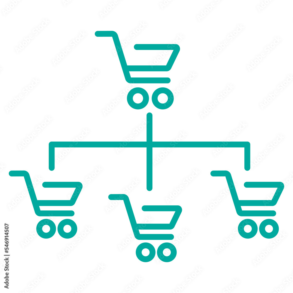 Simple minimal modern line icon of group purchase management or shopping carts corporate hierarchy pyramid system. Vector blue outline pictogram isolated on transparent background Simple minimal modern line icon of group purchase management or shopping carts corporate hierarchy pyramid system. Vector blue outline pictogram isolated on transparent background