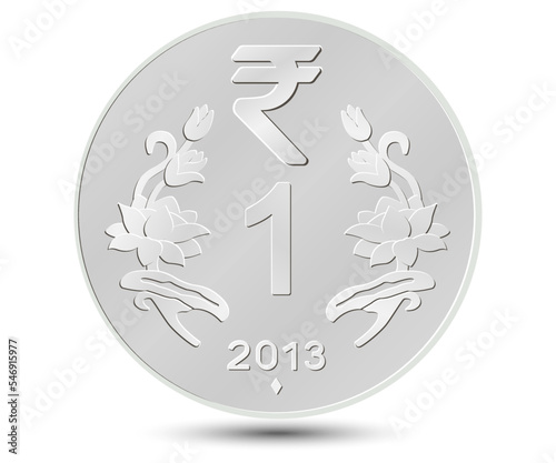 One Rupee coin of India, back side isolated on white background.	