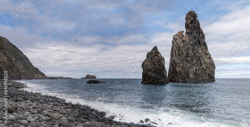 ocean shore and basalt cliffs at Ribera de Janela, Madeira
