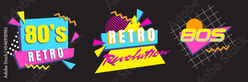 Synthwave vintage design set. 80's 90's Retro graphics collection. Vintage apparel artworks old school vivid projects