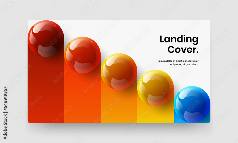 Premium horizontal cover design vector concept. Abstract realistic spheres handbill template.