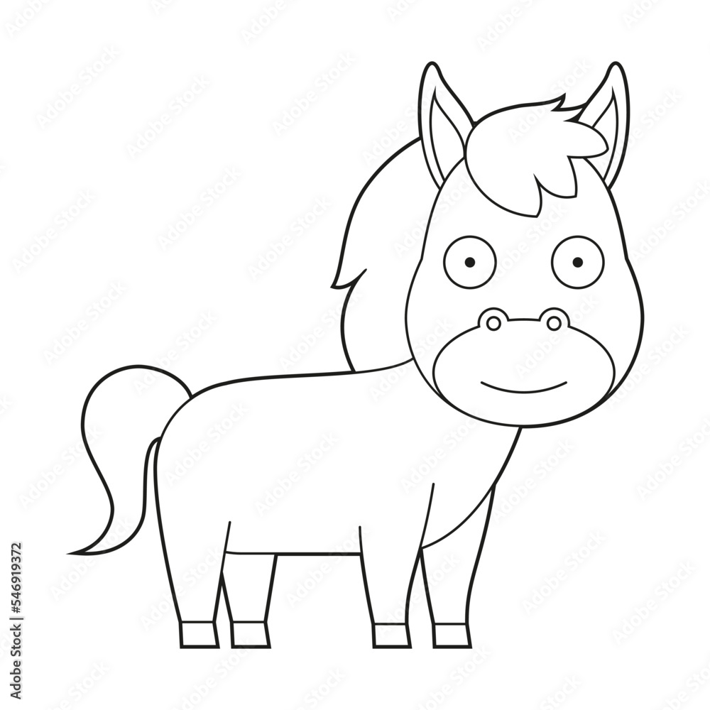 Easy coloring cartoon vector illustration of a horse