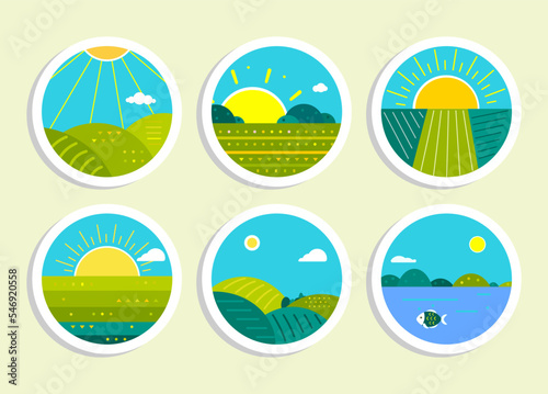 farm fields stickers vecor set
