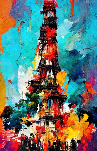 Grunge oil Eiffel Tower painting 