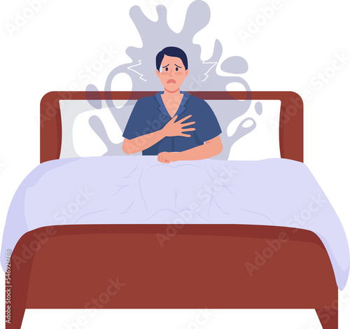 Nocturnal fears semi flat color raster character. Lying figure. Full body person on white. Nightmare and panic attack simple cartoon style illustration for web graphic design and animation photo