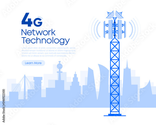 4g Network Technology in flat design. The concept of wireless mobile communication services. Vector illustration. photo