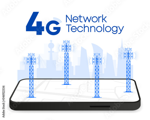 4g Network Technology on screen device in flat design. The concept of wireless mobile communication services. Vector illustration.