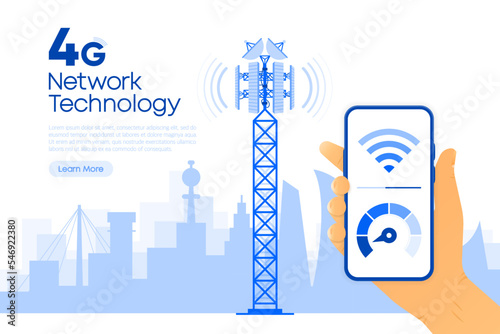 4g Network Technology in flat design. The concept of wireless mobile communication services. Vector illustration.