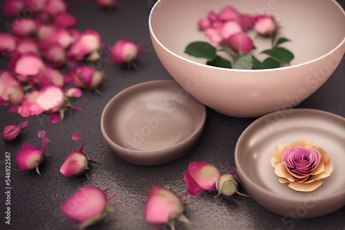 Ceramic bowl with lotus flower and petals 