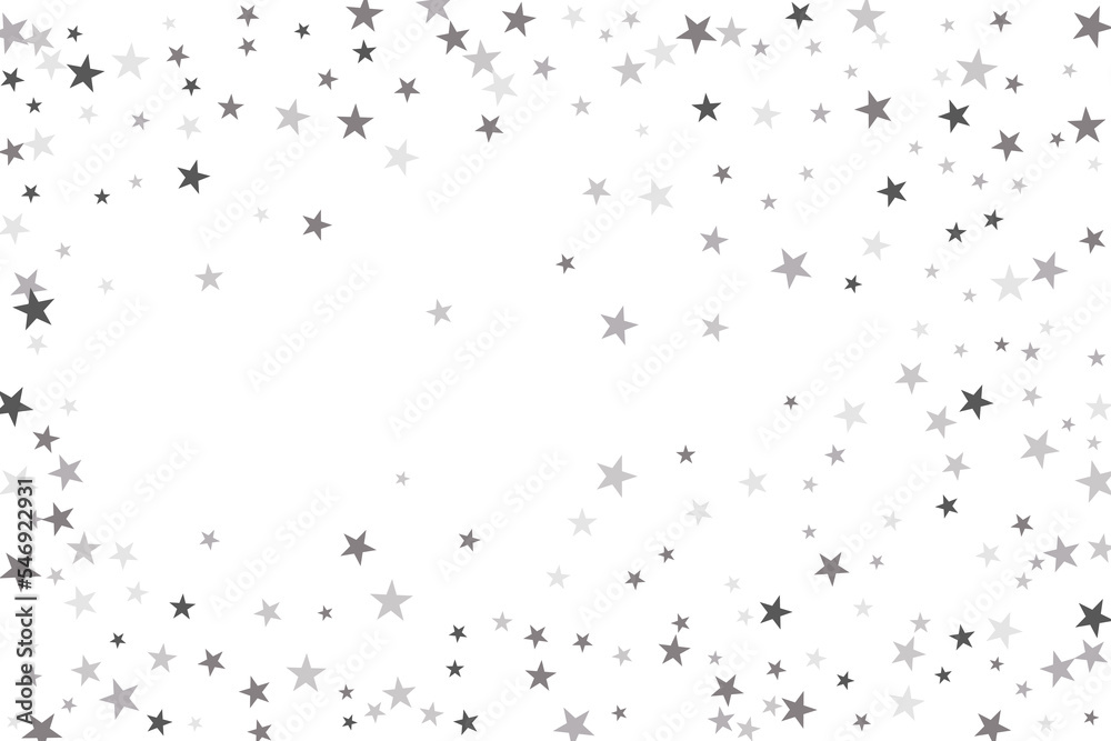 Star confetti. Silver casual confetti background. Bright design pattern.