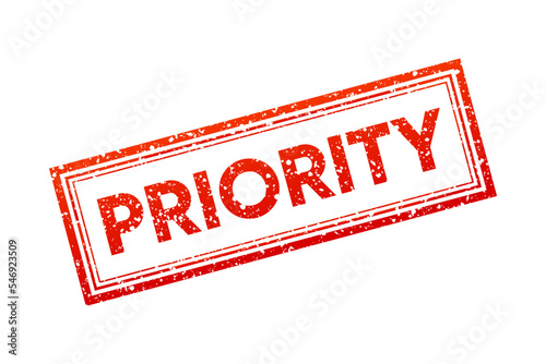 Priority red grunge stamp isolated on white background. Poster, banner, brochure, flyer. Vector illustration.