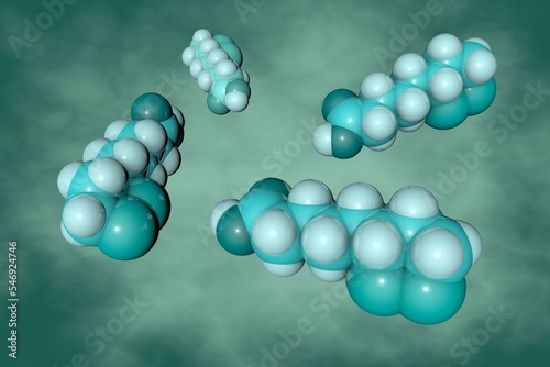 Lipoic or thioctic acid, vitamin-like antioxidant and enzyme cofactor used as a dietary supplement. Space-filling molecular model on turquoise background. Scientific background. 3d illustration