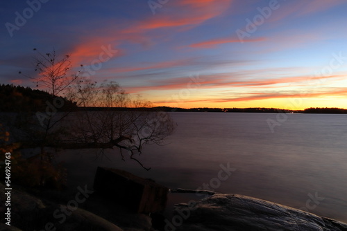 One Swedish night. Landscape or seascape at lake Malaren. Autumn of 2022.