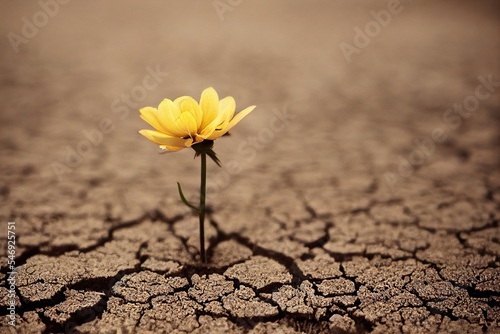 Foto Lonely flower on thin stem made its way into dry cracked desert